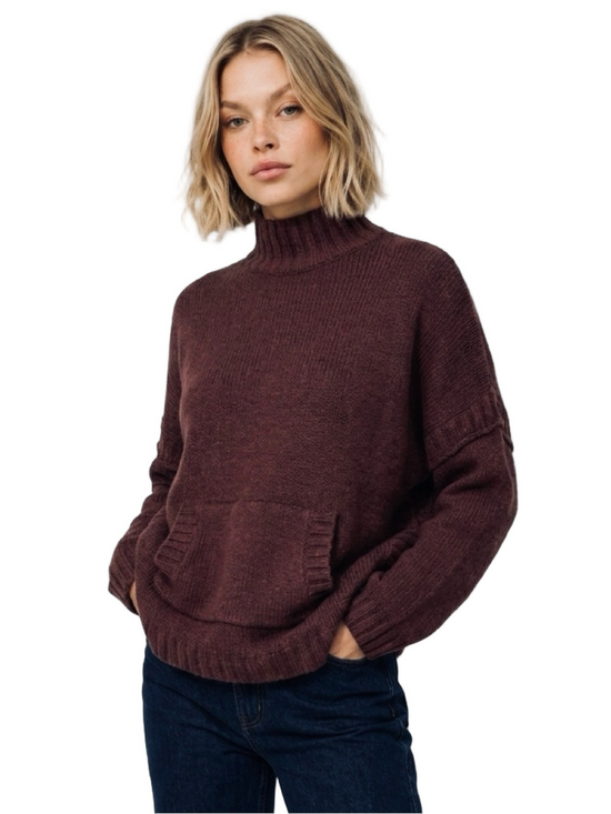 Cop Copine Paris Sweaters - COP COPINE Paris Vintage Mock Turtleneck Knit Sweater Women's Deep Plum One-Size